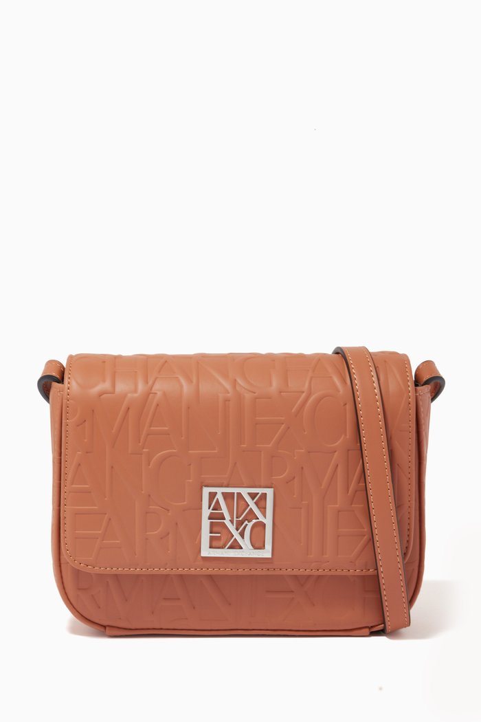 AX Monogram Crossbody Bag in Faux Leather, Orange