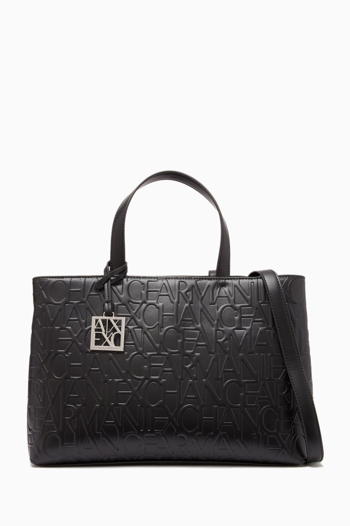 

AX Logo-embossed Tote Bag in Faux Leather, Black