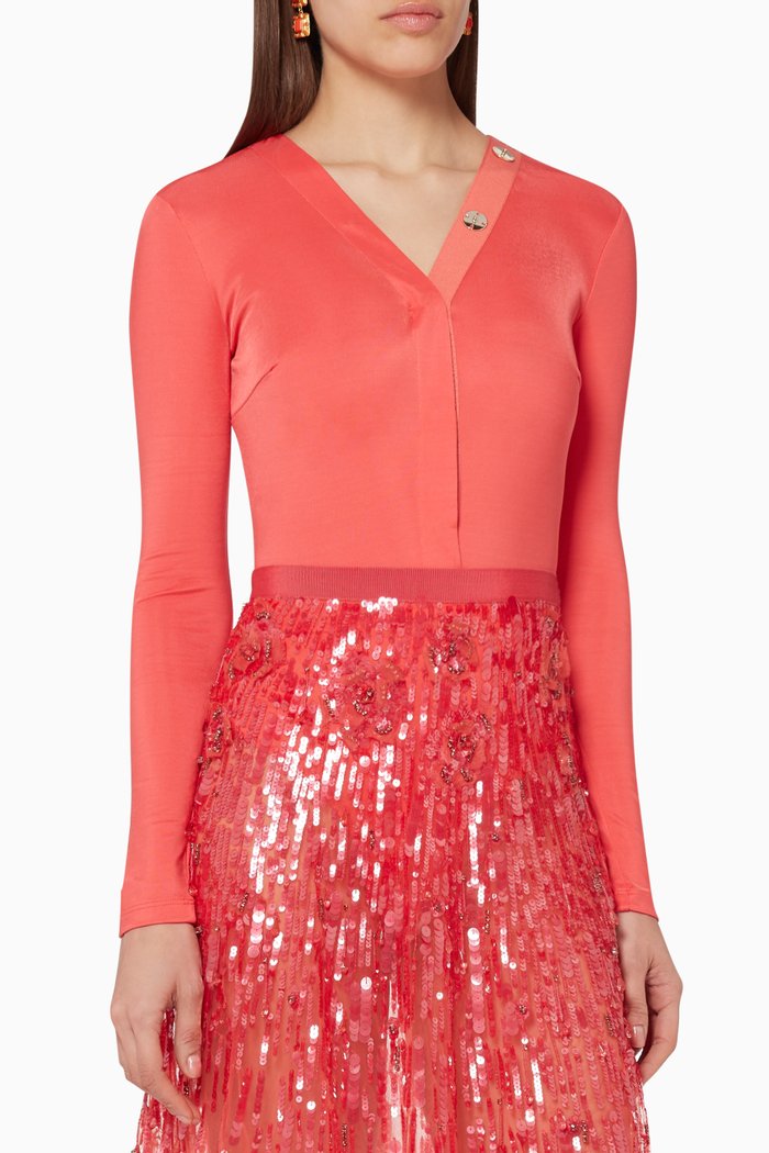 V-Neck Jersey Bodysuit, Pink