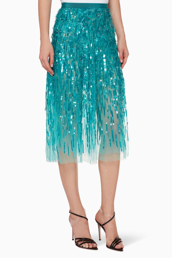 

Sequin Embellished Tulle Skirt, Blue