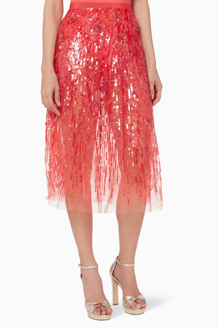 

Sequin Embellished Tulle Skirt, Red