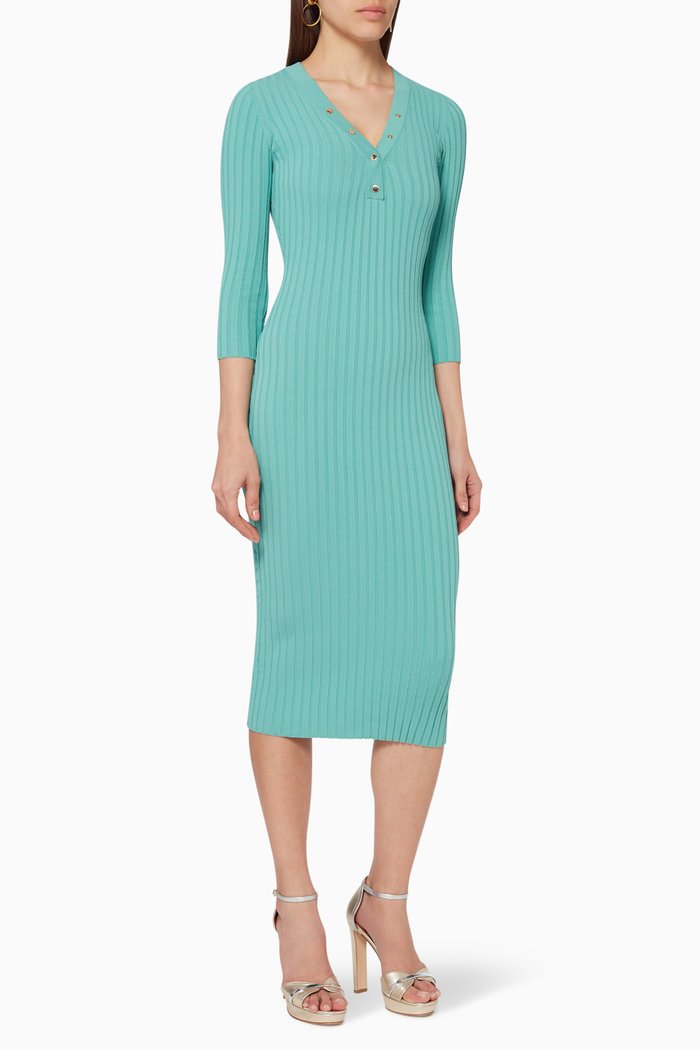 

Ribbed-Knit Midi Dress, Blue