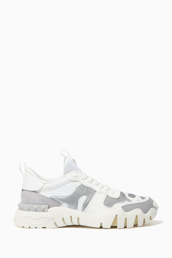 

Valentino Garavani Camouflage Rockrunner Plus Sneakers, Silver