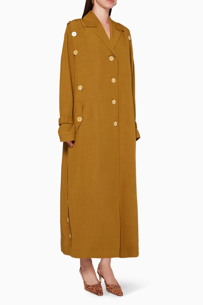 

Long Linen Oversized Trench Coat, Green
