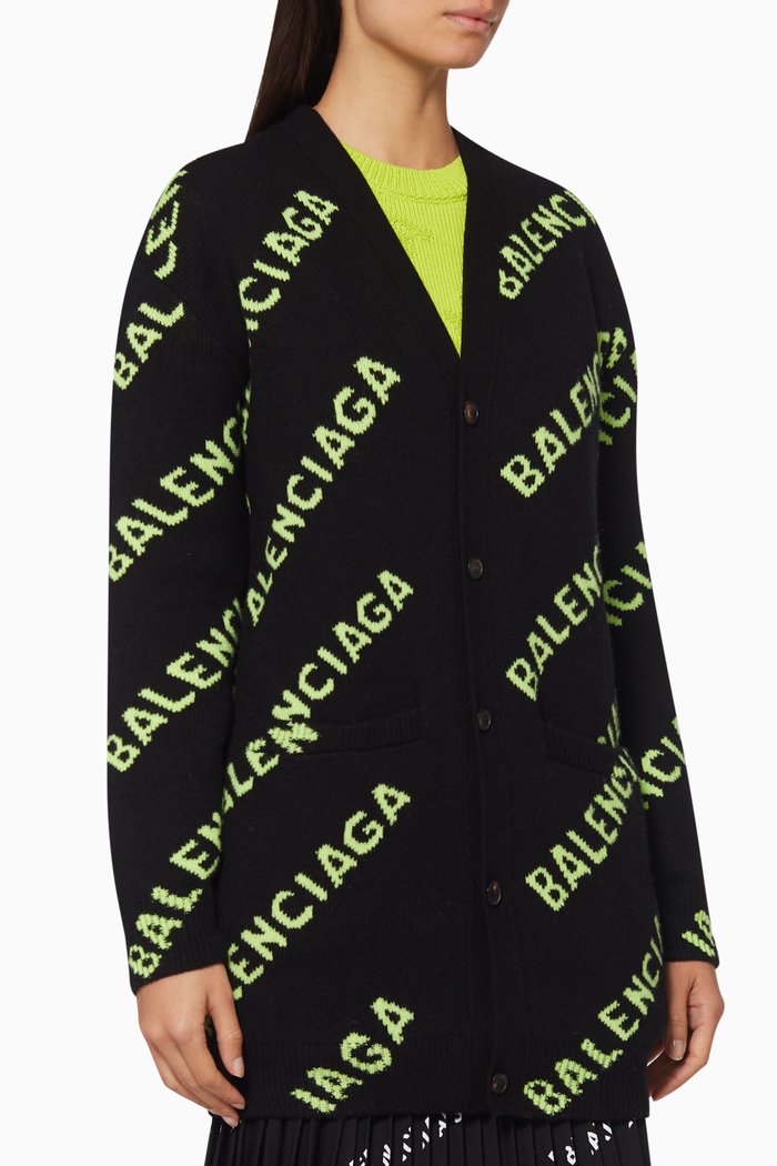 

Logo Jacquard Wool Cardigan, Black