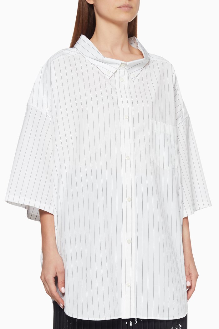 

Striped Cotton Poplin Shirt, White