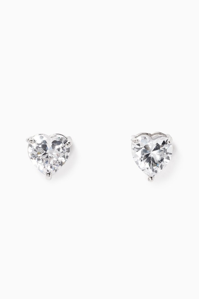

Solitaire Zirconia Heart Stud Earrings, Silver