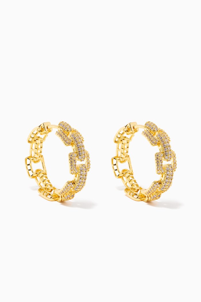 

Square Link Pavé Hoop Earrings, Gold