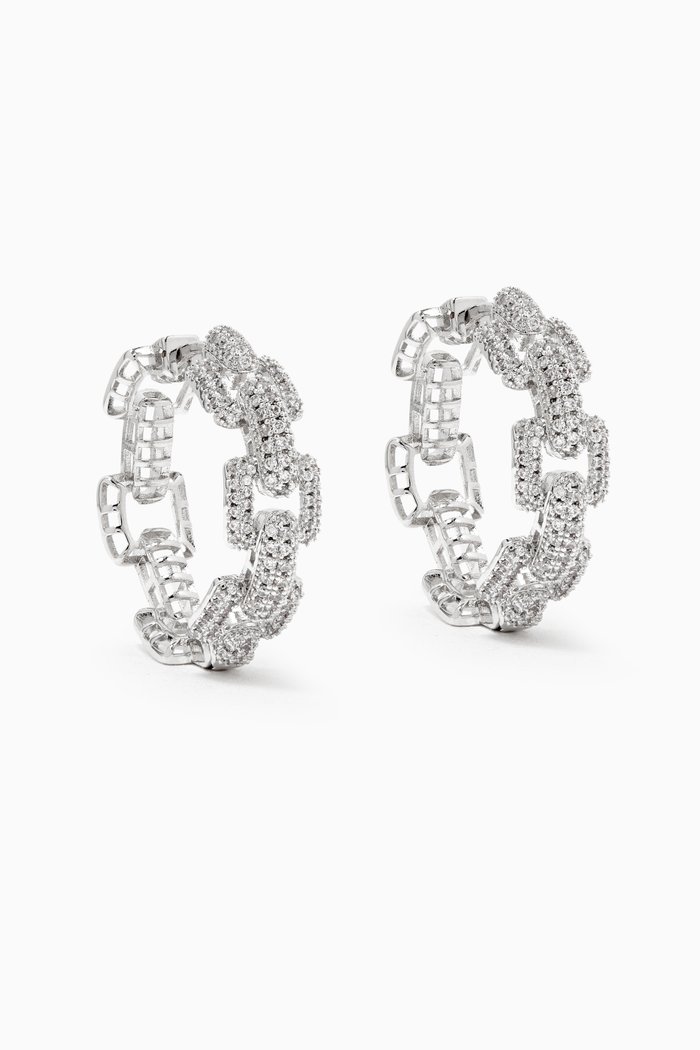 

Square Link Pavé Hoop Earrings, Silver