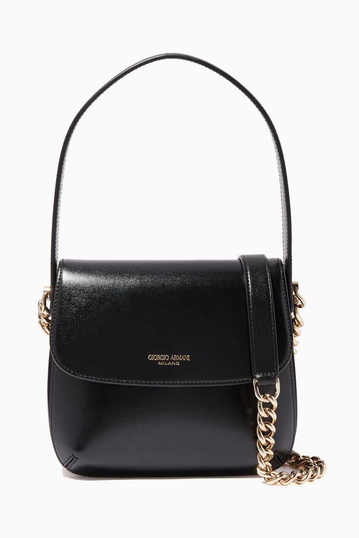 

La Prima Leather Chain Cross-Body Bag, Black