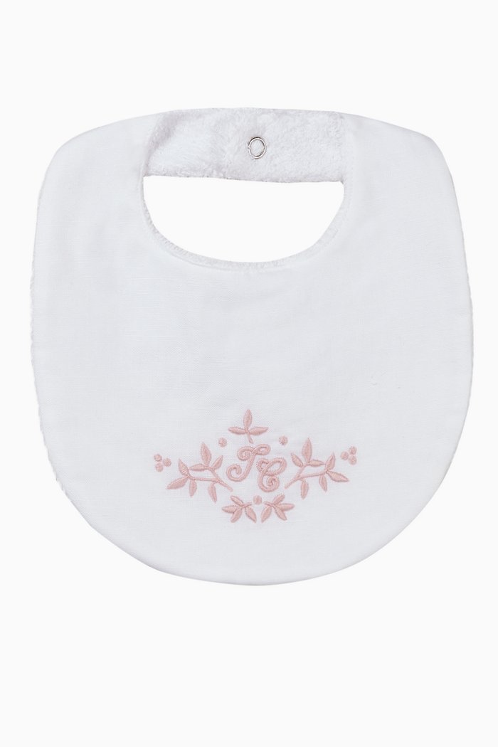 

Linen Leaves Terry Cloth Bib, White