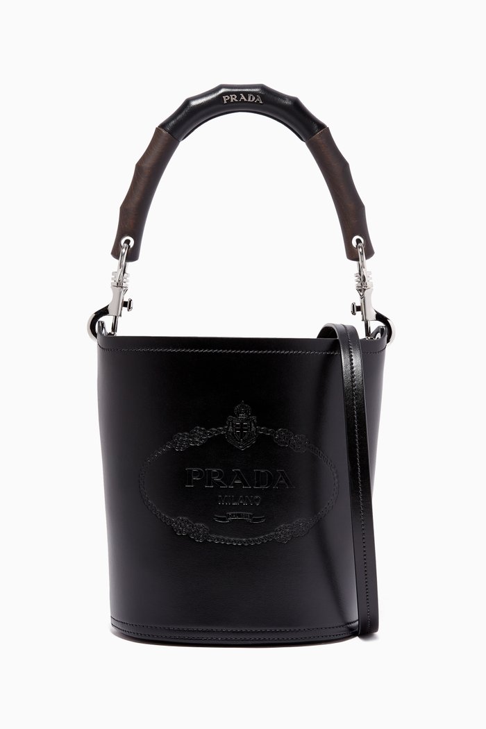 

Medium City Calf Leather Bucket Bag, Black