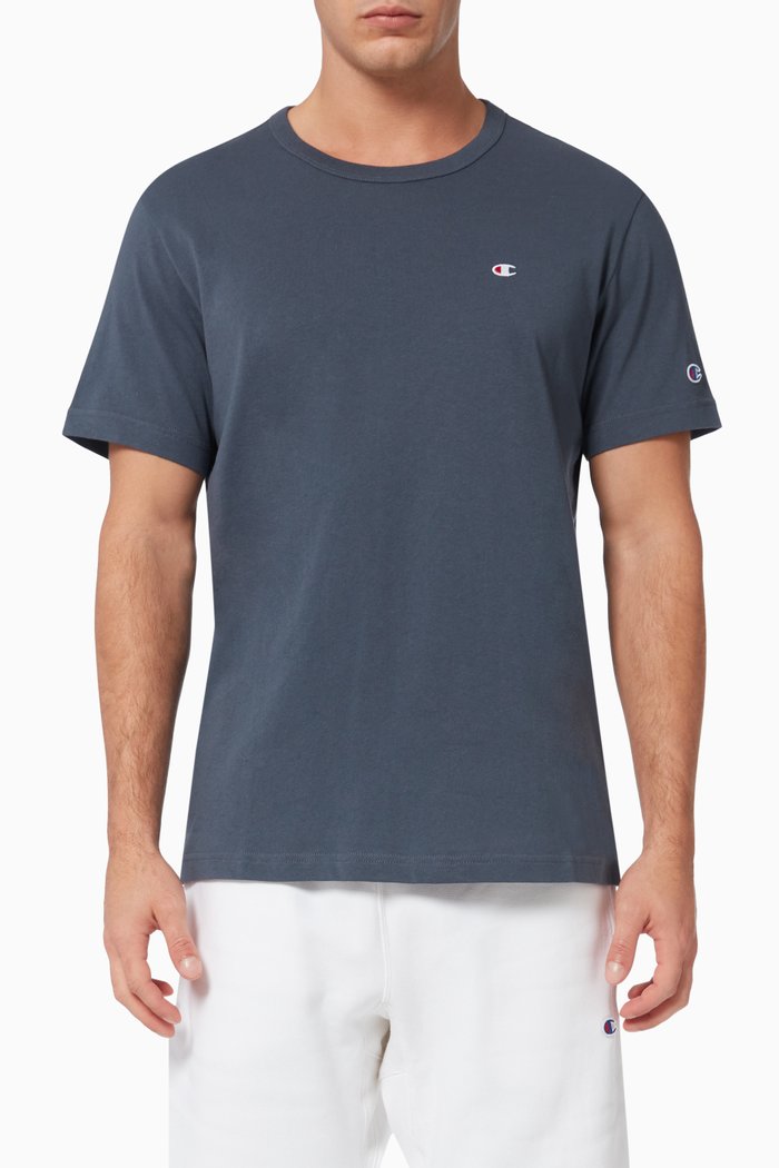 Embroidered Logo T-shirt in Cotton, Blue