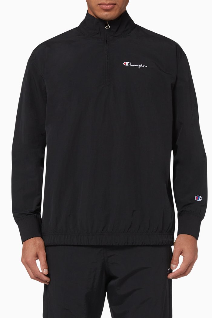 

Half-Zip Nylon Track Jacket, Black