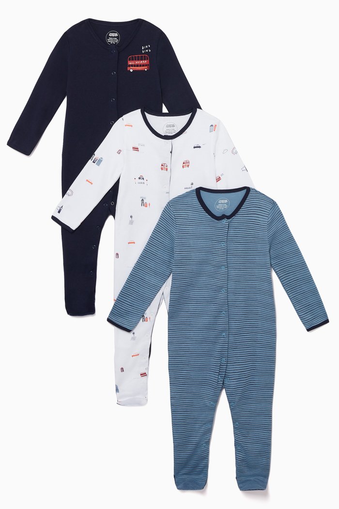 

London Jersey Sleepsuit, Set of 3, Multicolour