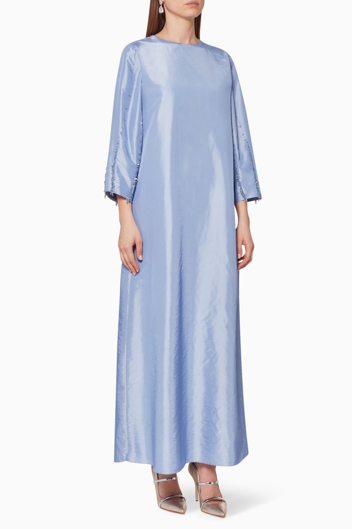 

Metallic Satin Embellished Kaftan, Blue