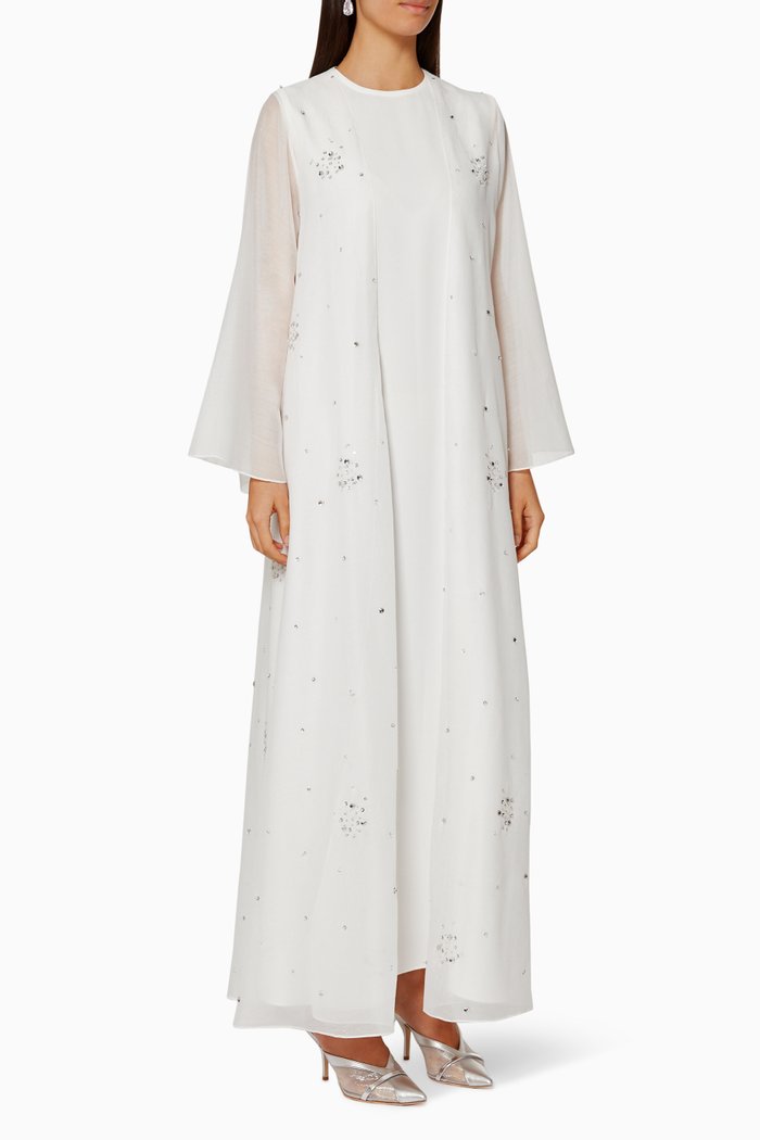 Embroidered Flare Kimono, White