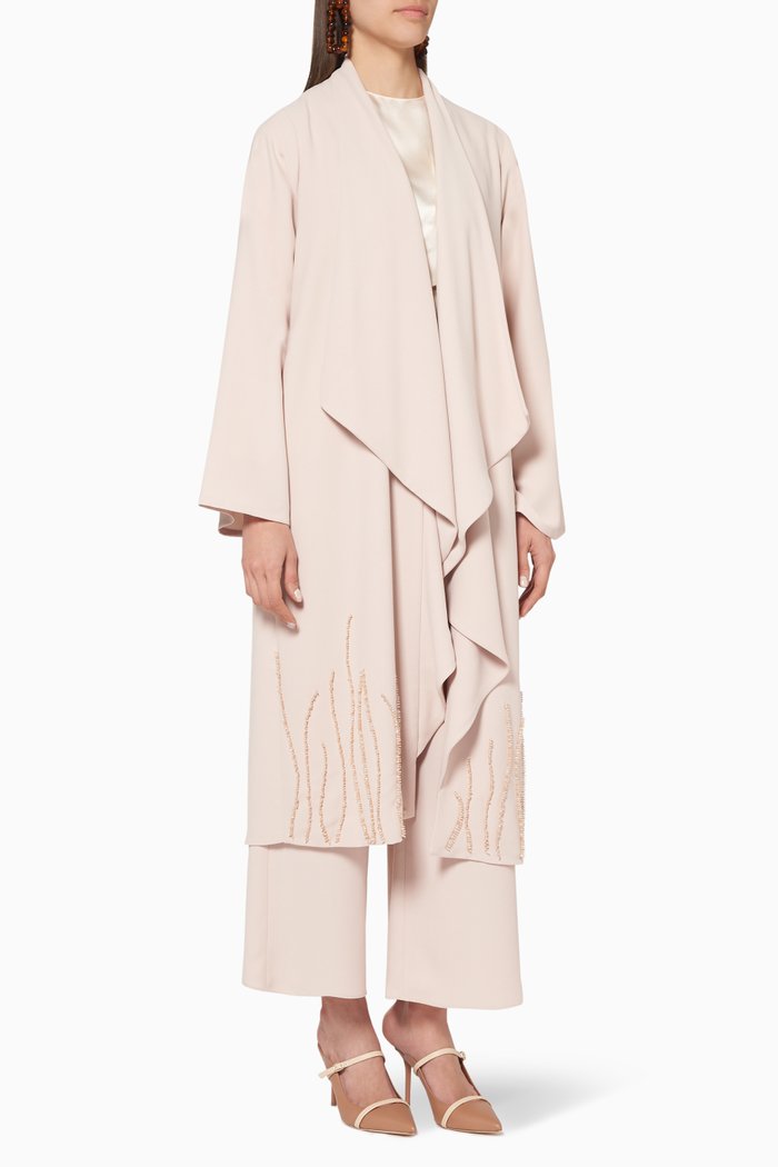 

Embellished Longline Jacket & Pants Set, Neutral