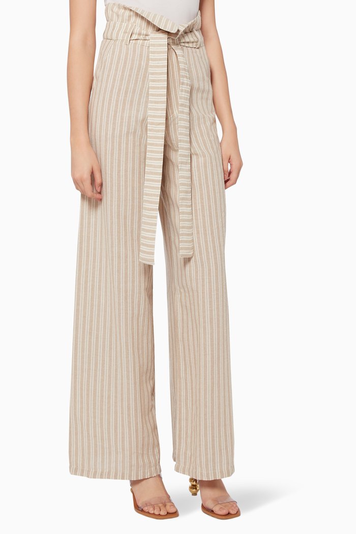 

Selina Striped High-Waisted Pants, Neutral