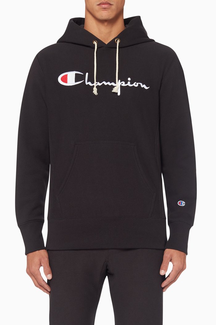Embroidered Logo Hoodie, Black