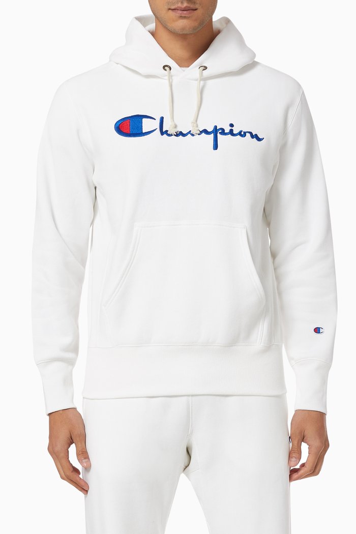Large Script Logo Hoodie in Cotton, White