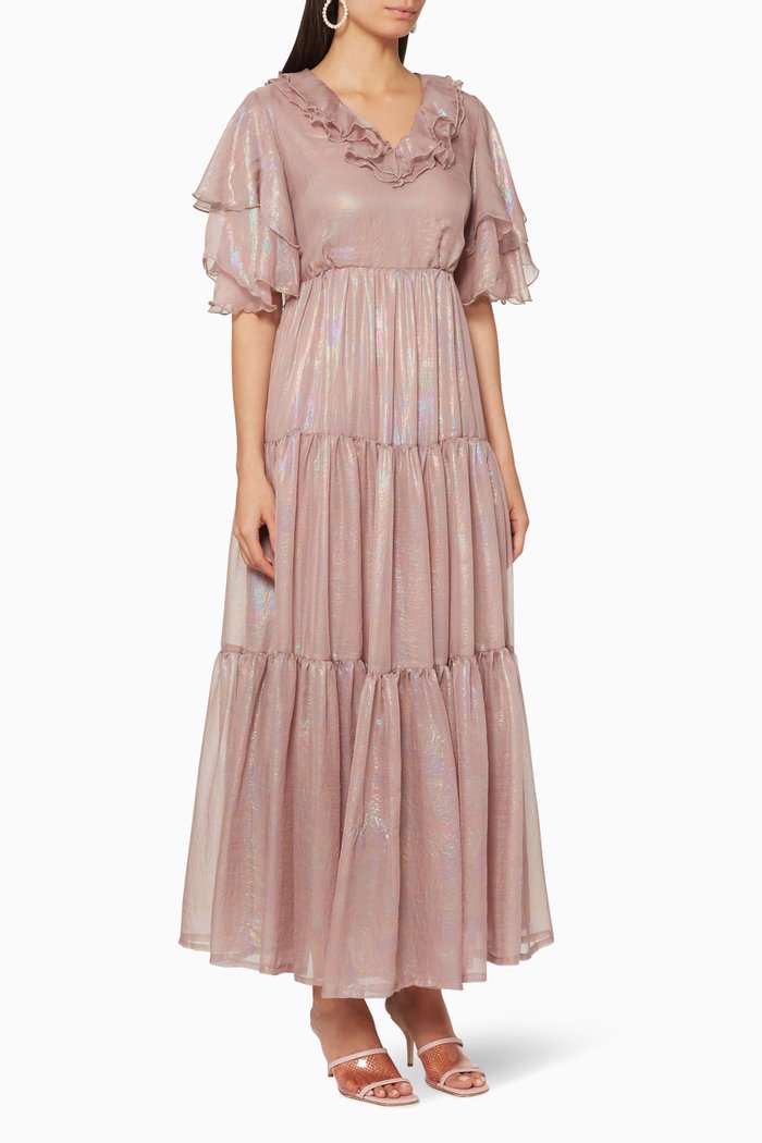 

Foil Print Tiered Frill Dress, Neutral