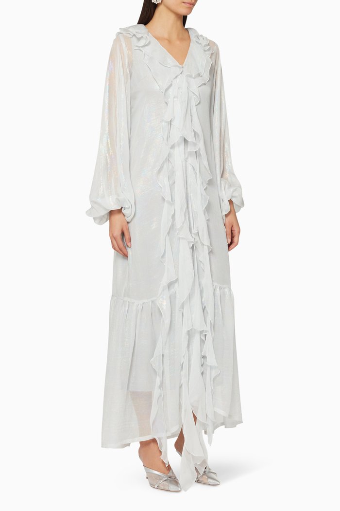 

Foil Print Long Frill Dress, White