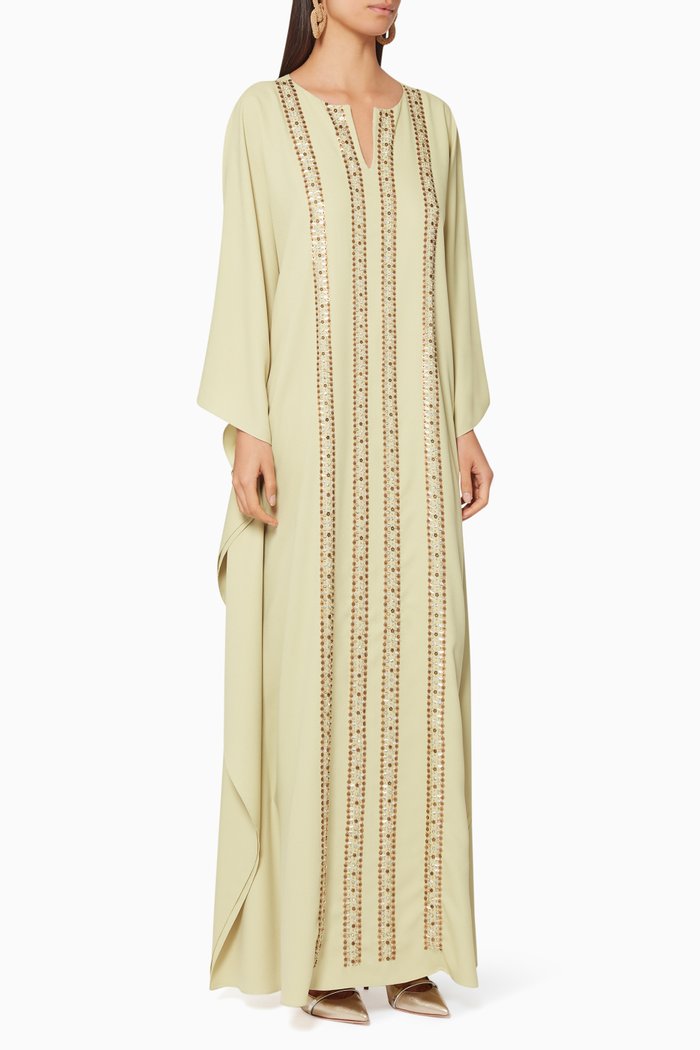 

Bead Embellished Thoub-Style Kaftan, Green