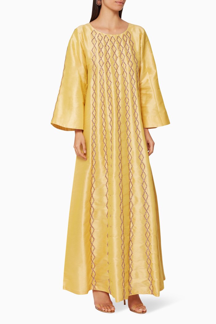 

Beaded Crepe Kaftan, Yellow