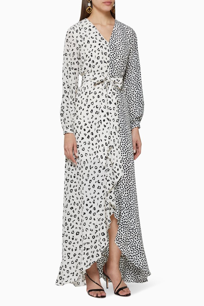 Moonlight Print Wrap Dress, Black