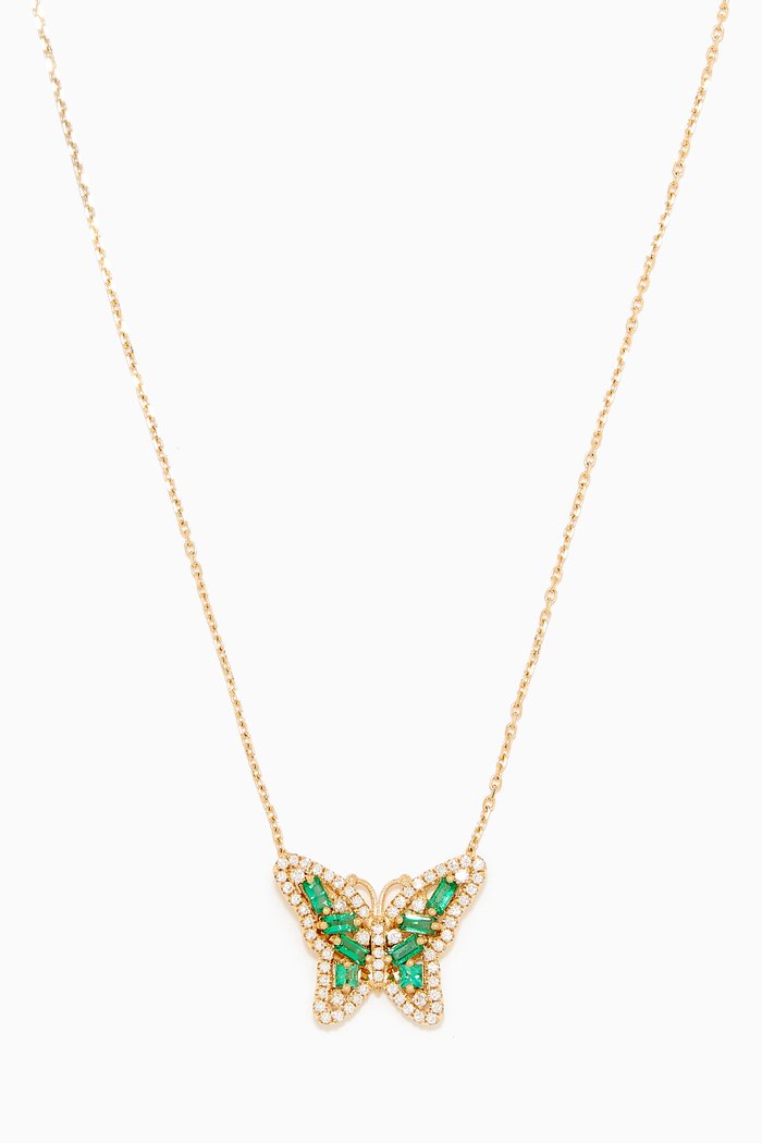 

Fireworks Butterfly Emerald & Diamond Necklace in 18kt Yellow Gold