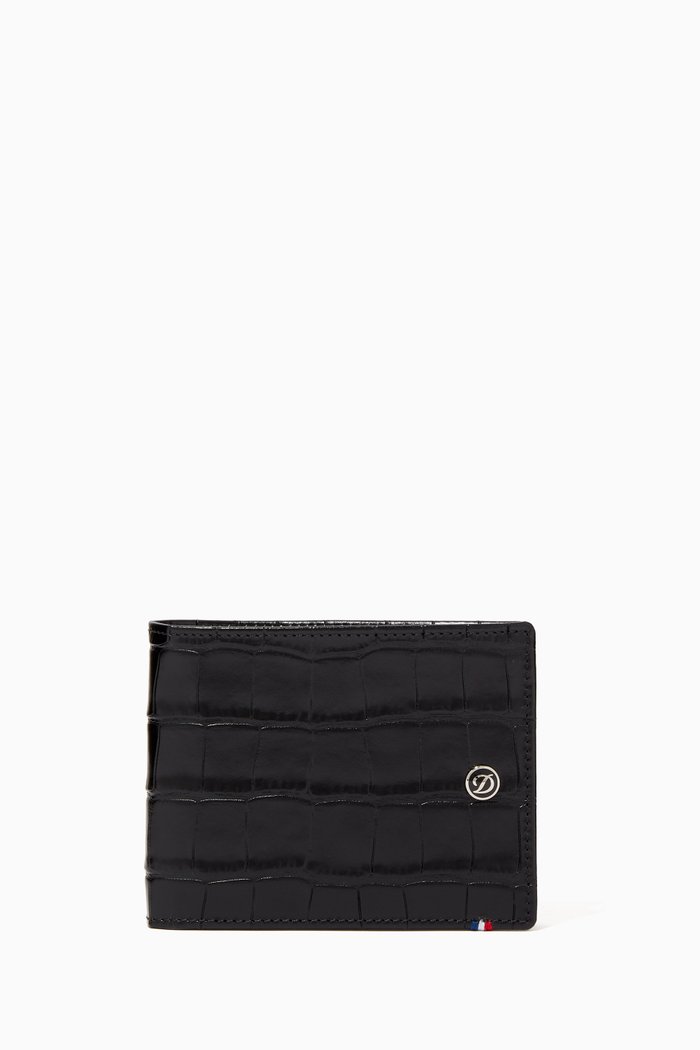 

Crocodile-Embossed Leather Cardholder, Black