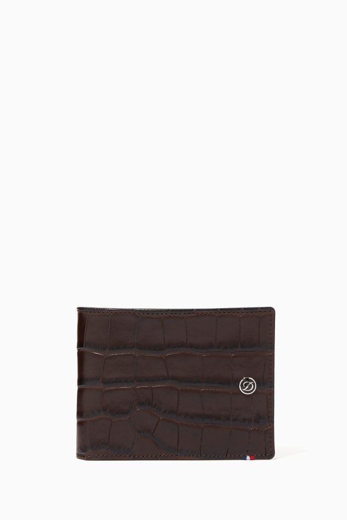 

Crocodile-Embossed Leather Cardholder, Brown