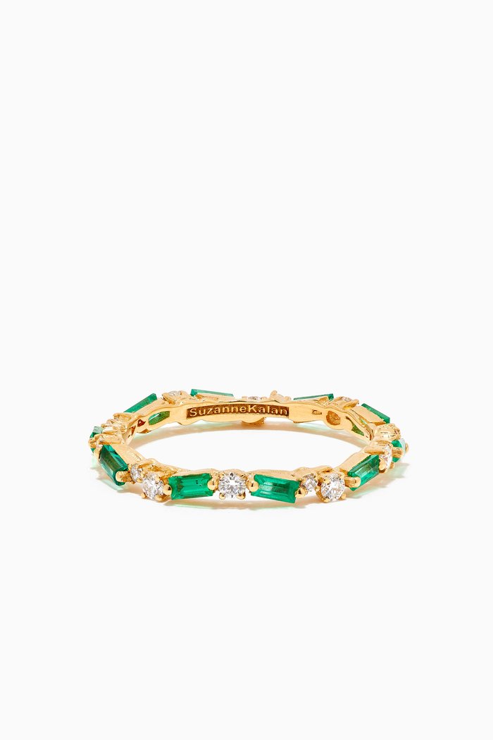 

Fireworks Thin Emerald & Diamond Eternity Band in 18kt Yellow Gold