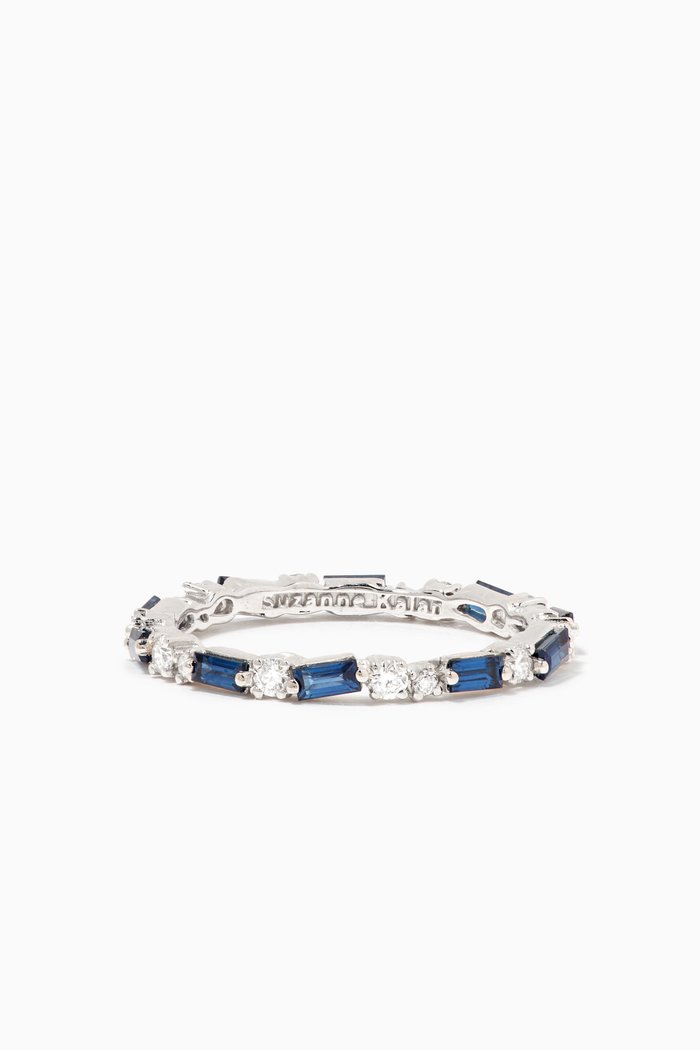 

Fireworks Blue Sapphire & Diamond Thin Ring, Silver