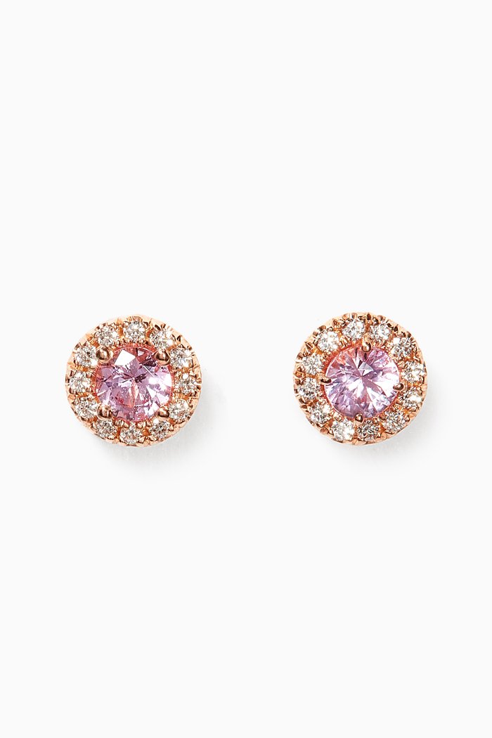

Mini Circle Pink Sapphire Stud Earrings, Rose gold