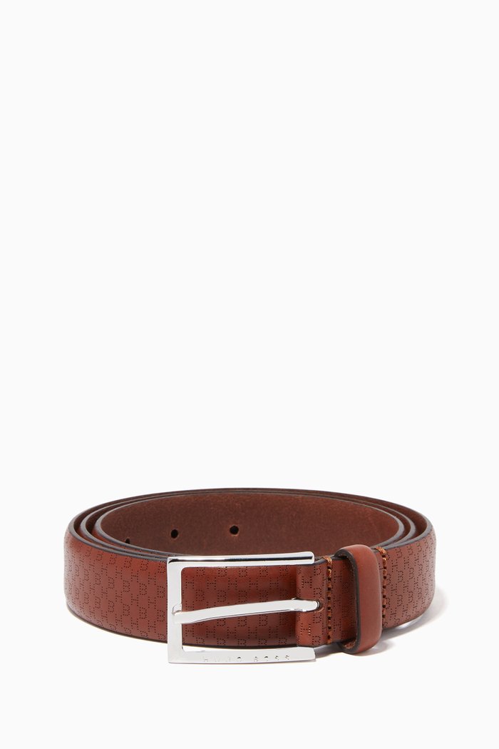 

Ceddyl Perforated Monogram Leather Belt, Brown