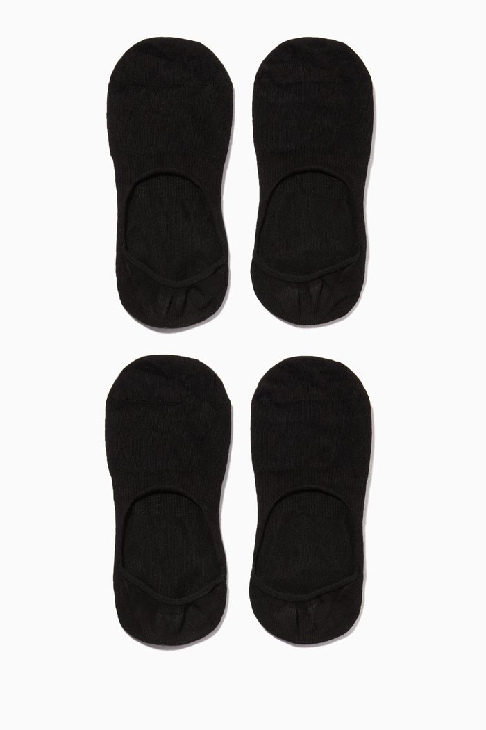 

Stretch-Cotton Shoeliner Socks, Set Of 2, Black