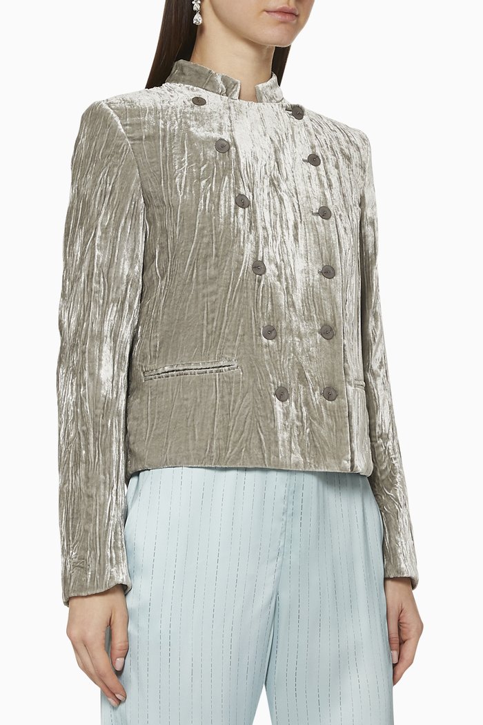 Velvet Cropped Jacket, Grey