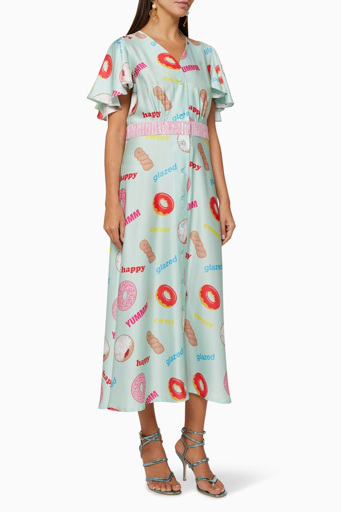 

Grace Satin Twill Printed Dress, Green
