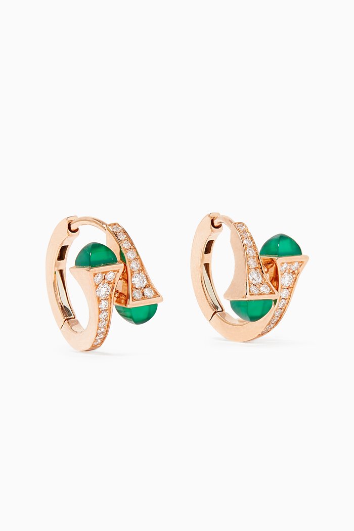 

Cleo Green Agate & Diamond Huggie Earrings, Rose gold