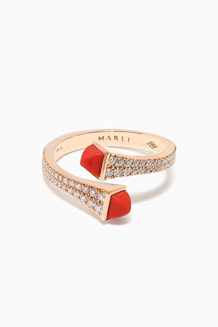Cleo Diamond Wrap Ring with Red Coral in 18kt Rose Gold