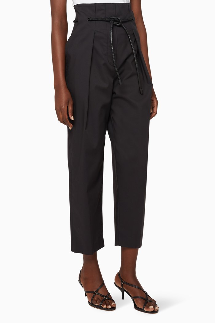 

Origami-Pleated Cotton Pants, Black