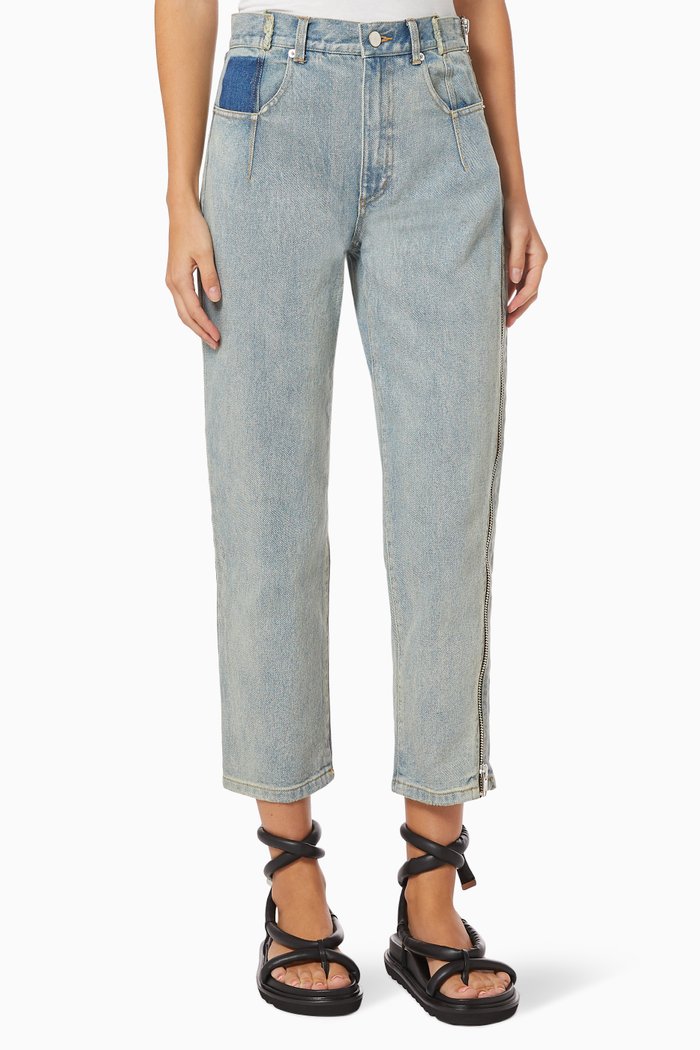 Zippered Pants in Denim, Blue