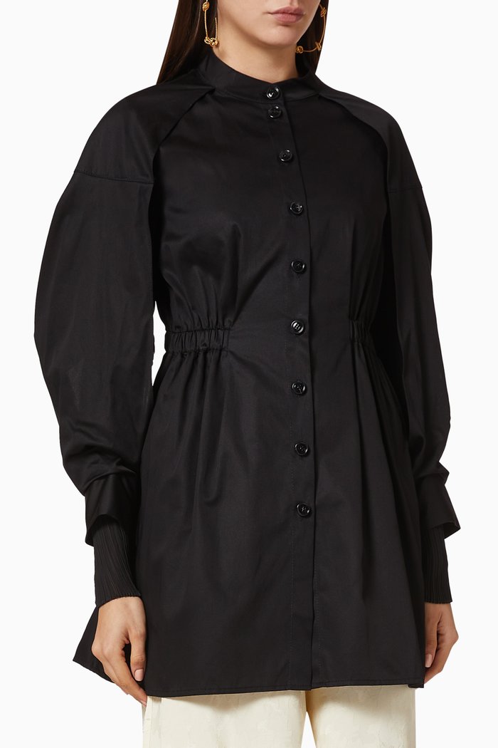 

Puff Sleeve Cotton Shirt, Black