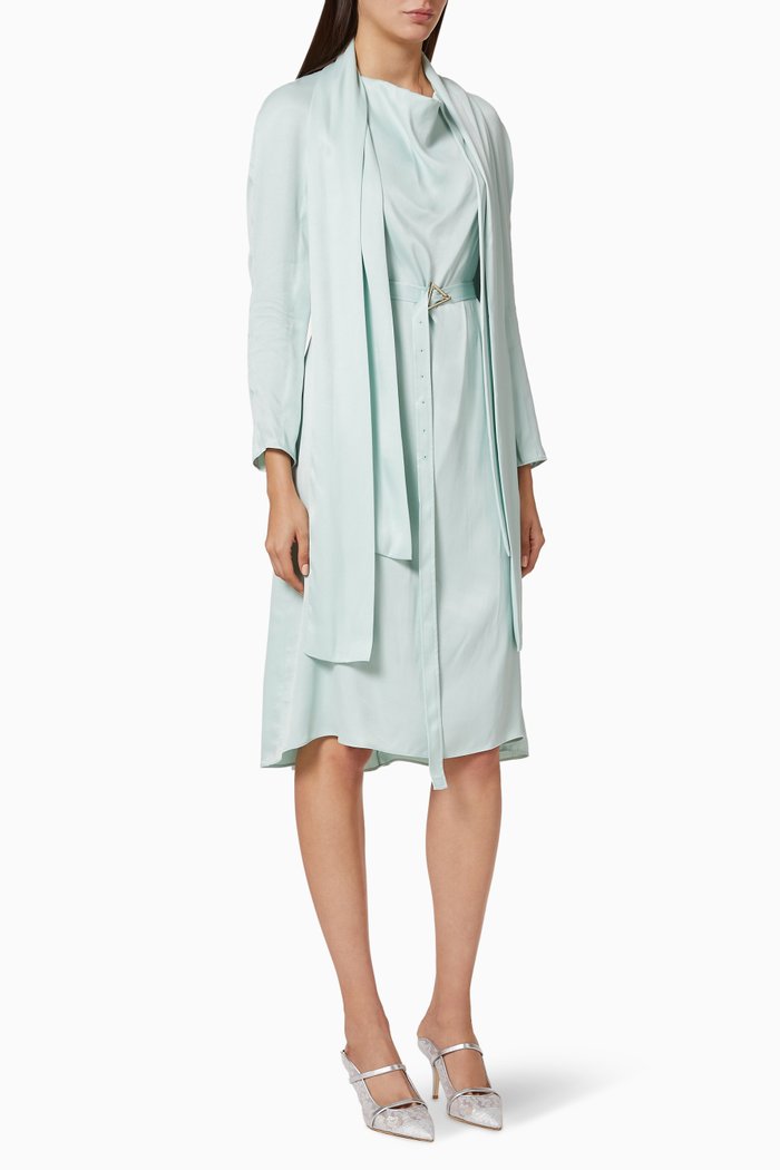 Belted Cowl Neck Dress, Blue