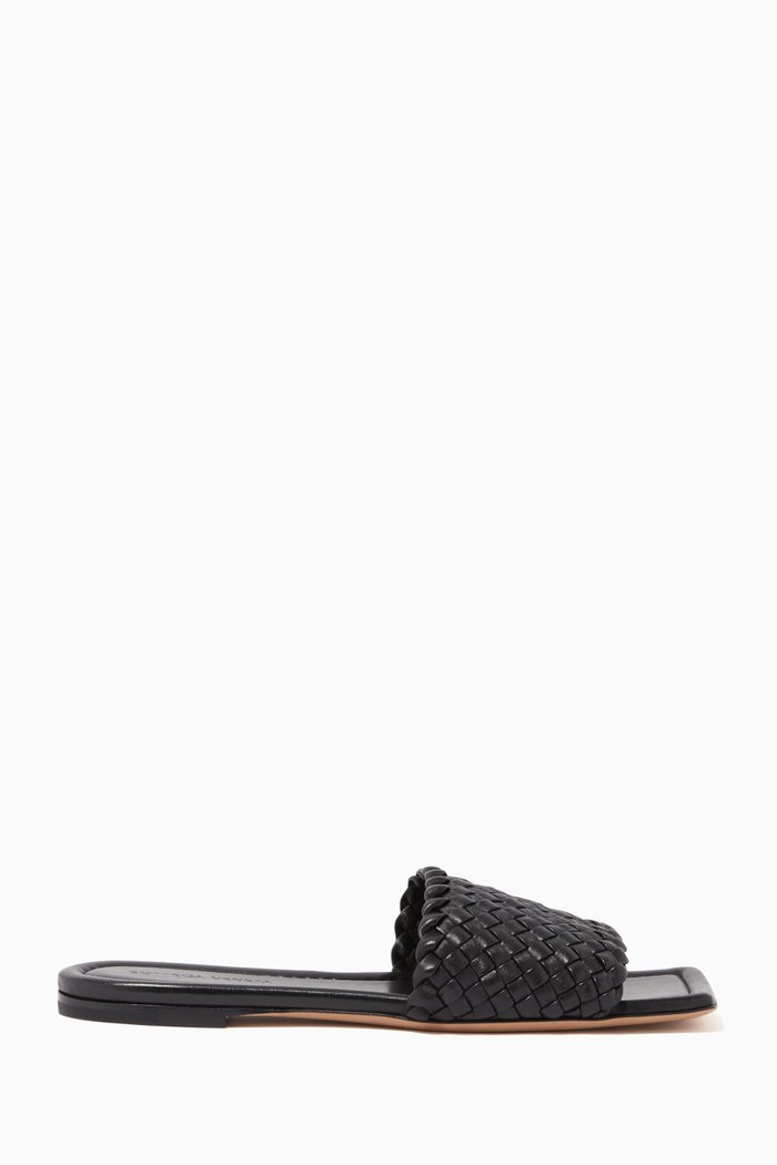 

Intrecciato Leather Flat Slides, Black