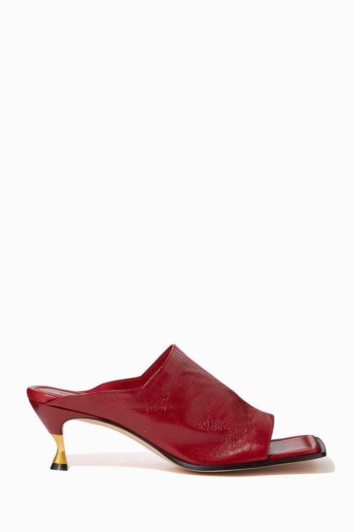 

Glossy Nappa Leather Mules, Red
