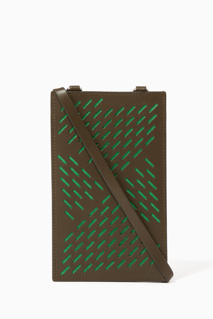 

Perforated Leather Vertical Pouch, Green