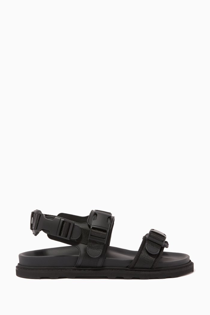 

Leather & Cotton Canvas Sandals, Black